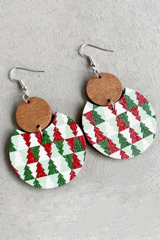 Festive christmas checker wooden earrings | unique holiday fashion