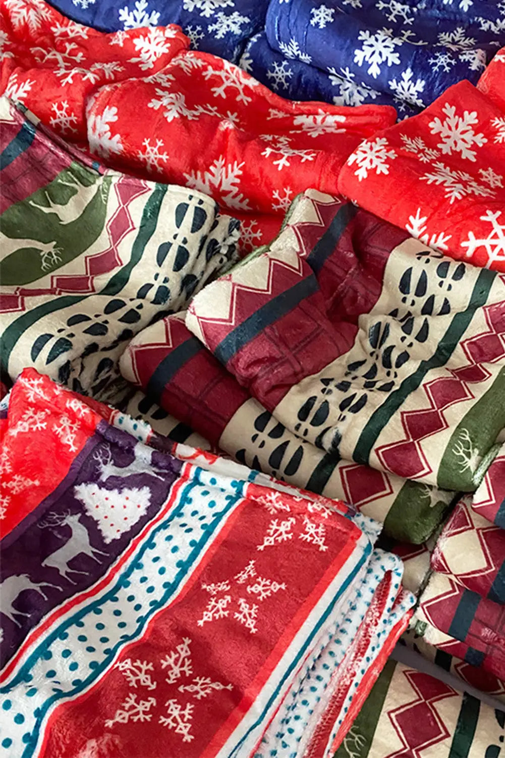 Christmas elk print reversible sherpa fleece blanket 130*150cm - dark green / one size / 100% polyester - blankets