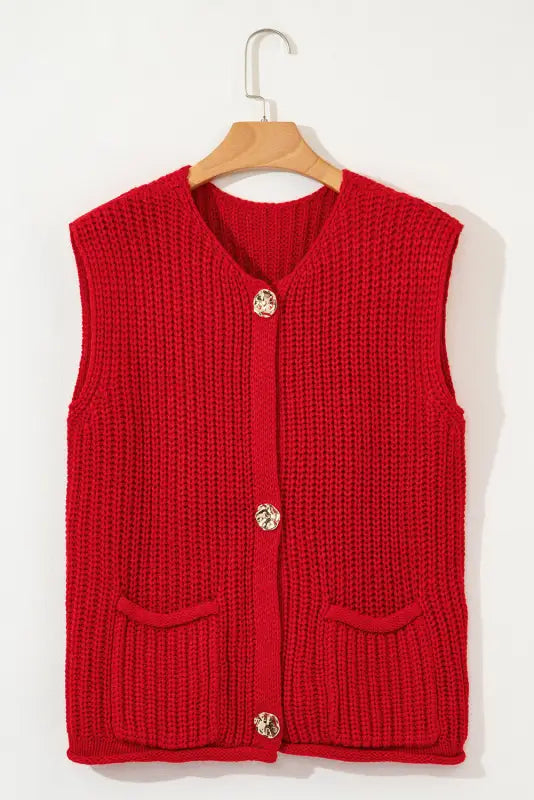 Chunky knit vest - side pockets buttoned