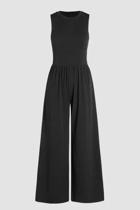 Cinched waist sleeveless wide leg jumpsuit - bottoms/jumpsuits & rompers