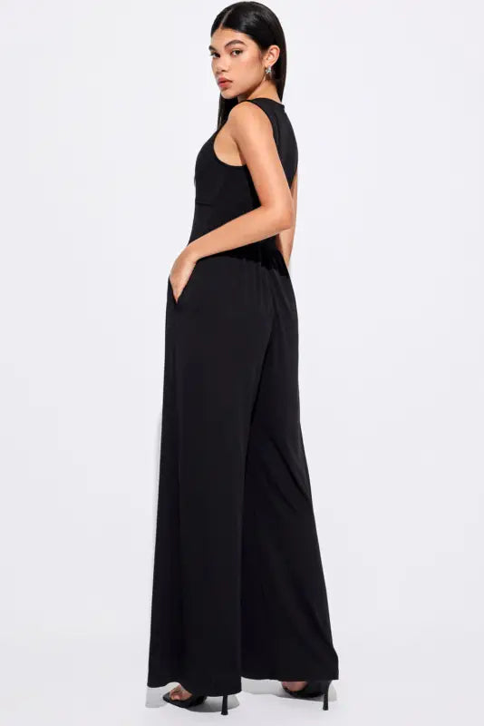 Cinched waist sleeveless wide leg jumpsuit - bottoms/jumpsuits & rompers