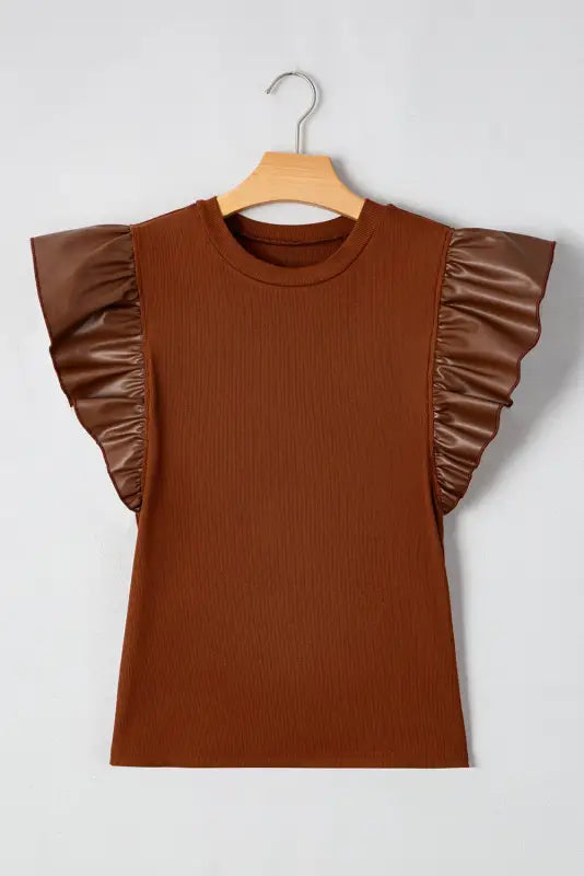 Cinnamon ruffle blouse - leather sleeve by fashionfitz