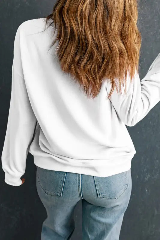 Beige solid classic crewneck pullover sweatshirt - tops