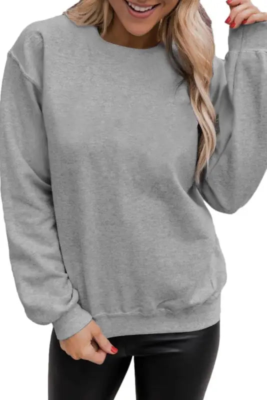 Beige solid classic crewneck pullover sweatshirt - tops