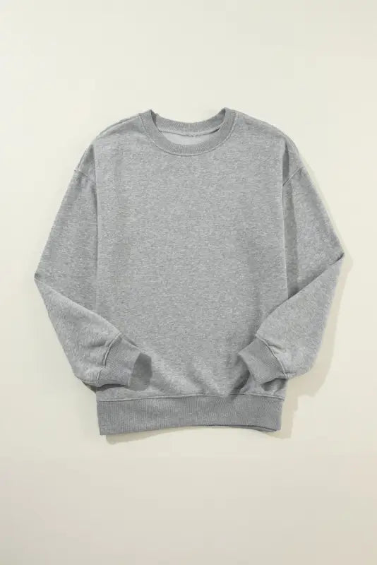 Beige solid classic crewneck pullover sweatshirt - tops