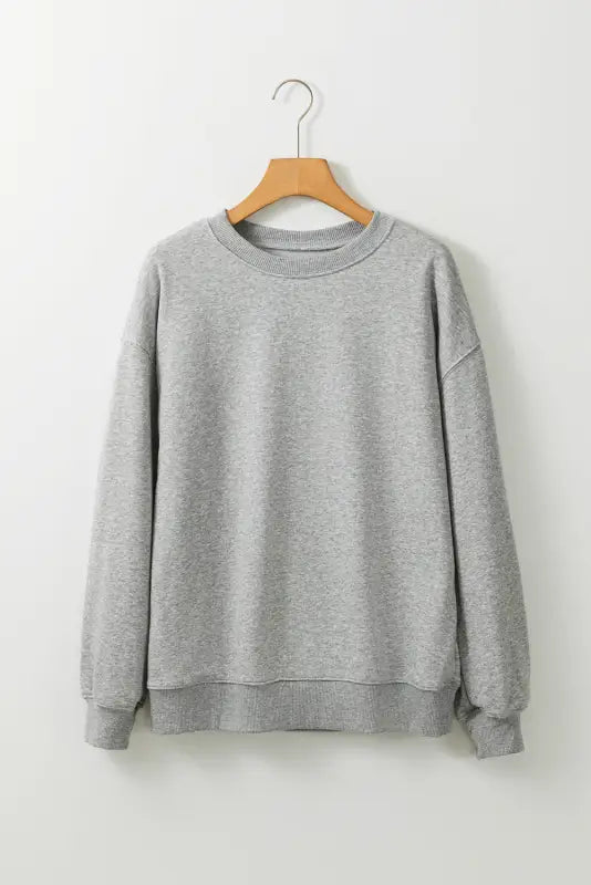 Beige solid classic crewneck pullover sweatshirt - tops