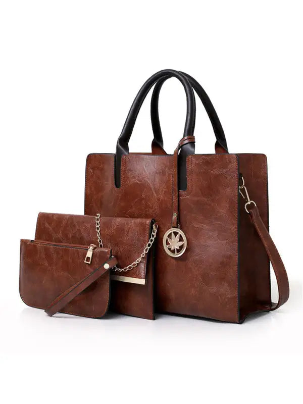 Classy and sassy 3 pieces set shoulder bag - brown / f