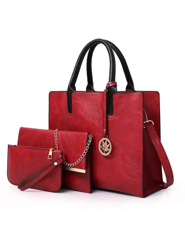 Classy and sassy 3 pieces set shoulder bag - red / f