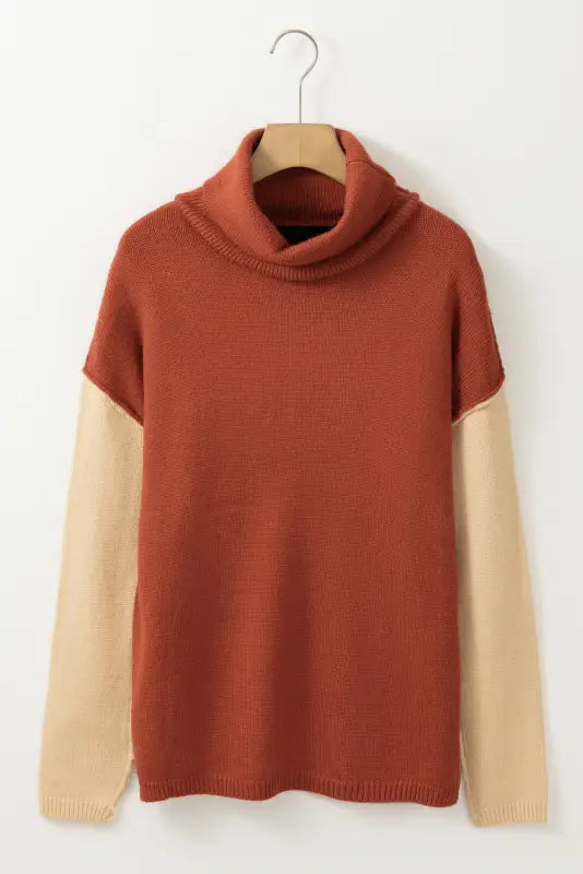 Clay red block knit sweater - sweaters