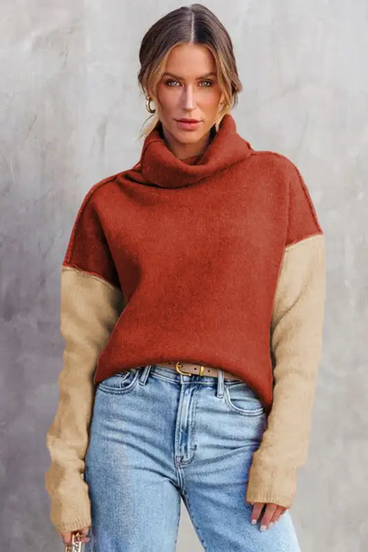 Clay red block knit sweater - sweaters