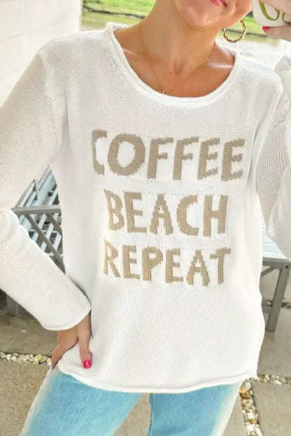 Coffee beach repeat graphic sweater - white / s / 55% acrylic + 45% cotton - sweaters