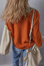 Coffee Leopard Print Colorblock Pullover Sweater - Fashionfitz