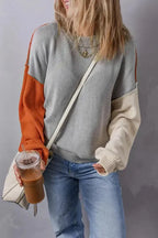 Coffee Leopard Print Colorblock Pullover Sweater - Fashionfitz