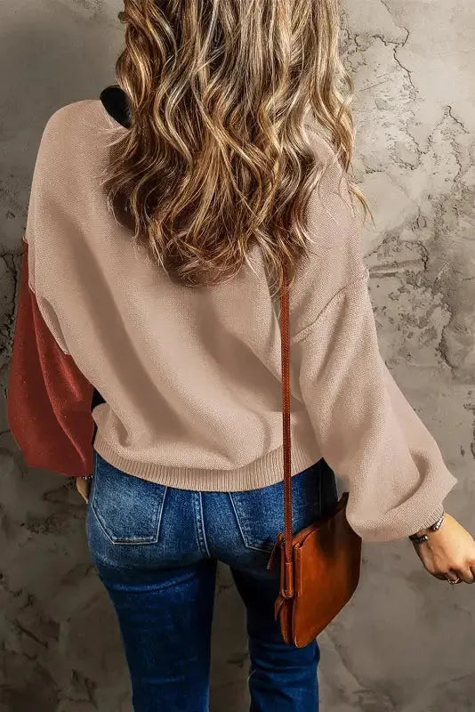 Coffee Leopard Print Colorblock Pullover Sweater - Fashionfitz