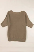 Coffee Round Neck Half Sleeve Ribbed Knit Top - Fashionfitz