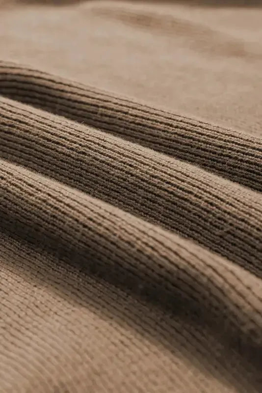 Coffee Round Neck Half Sleeve Ribbed Knit Top - Fashionfitz