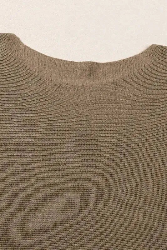 Coffee Round Neck Half Sleeve Ribbed Knit Top - Fashionfitz