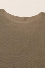 Coffee Round Neck Half Sleeve Ribbed Knit Top - Fashionfitz