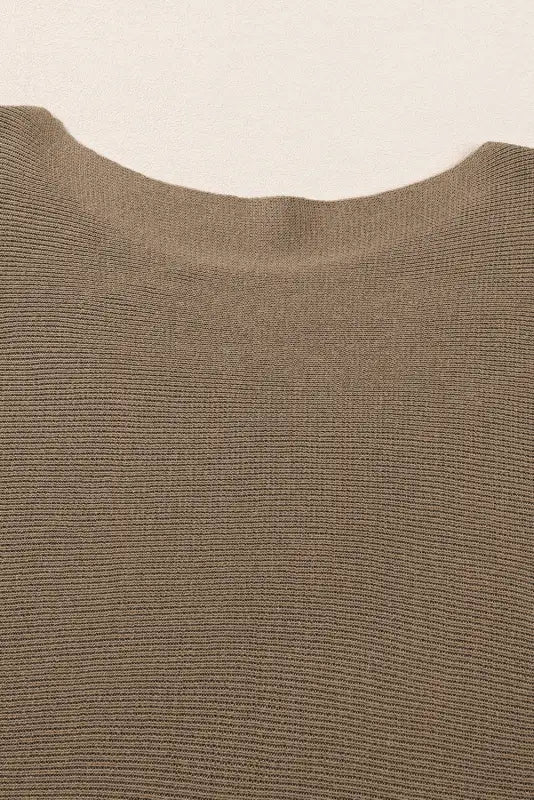 Coffee round neck half sleeve ribbed knit top - sweaters &