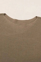 Coffee Round Neck Half Sleeve Ribbed Knit Top - Fashionfitz