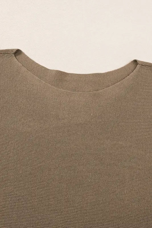 Coffee round neck half sleeve ribbed knit top - sweaters &