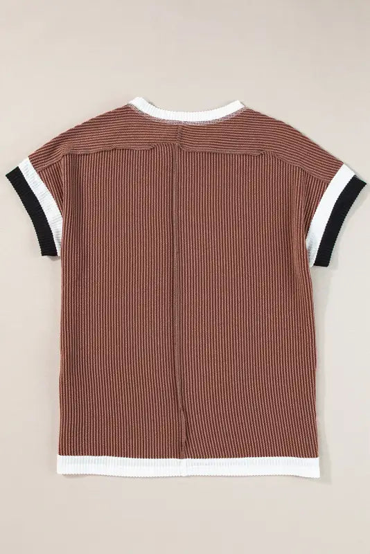 Coffee t-shirt - textured contrast trim round neck - tops/tops & tees