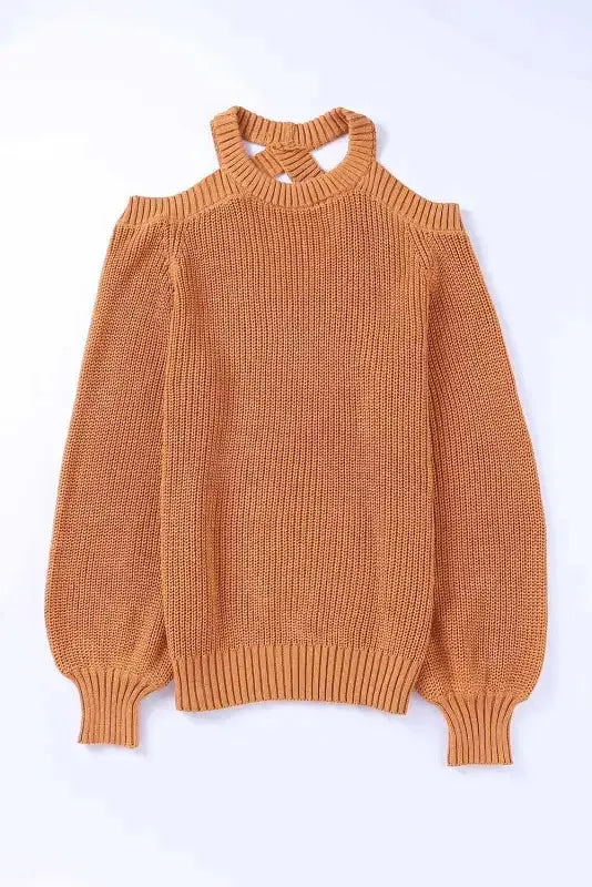 Cold Shoulder Hollow-out Back Sweater - Fashionfitz