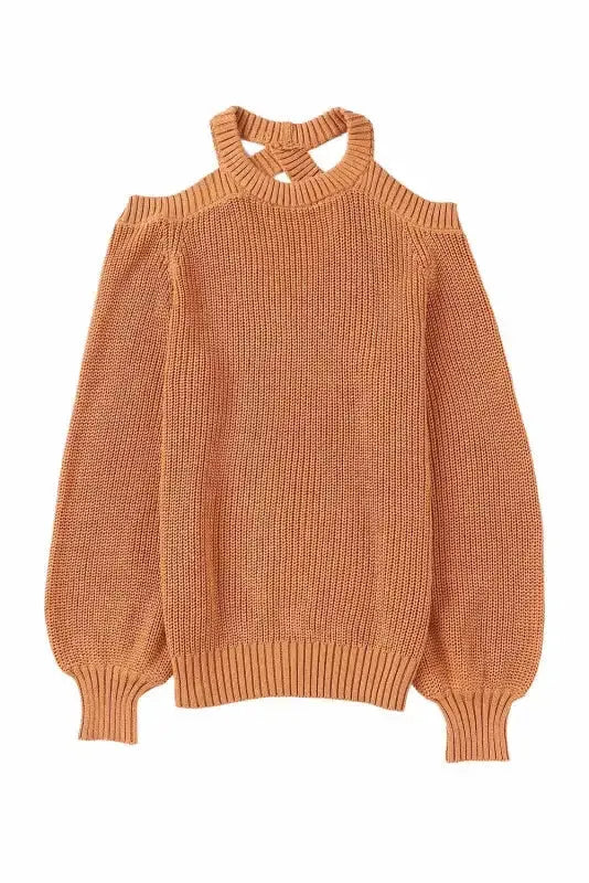 Cold Shoulder Hollow-out Back Sweater - Fashionfitz