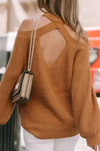 Cold Shoulder Hollow-out Back Sweater - Fashionfitz