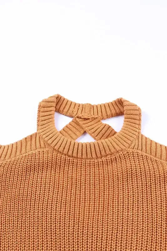 Cold Shoulder Hollow-out Back Sweater - Fashionfitz