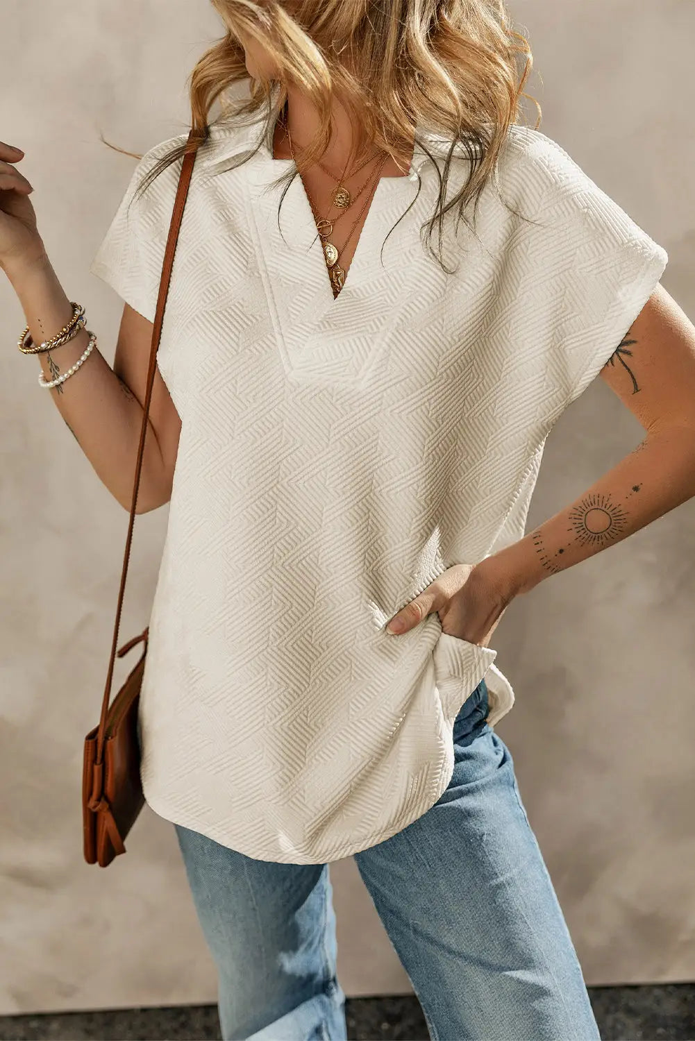 Collared short sleeve top - apricot / s / 95% polyester + 5% elastane - tops/tops & tees