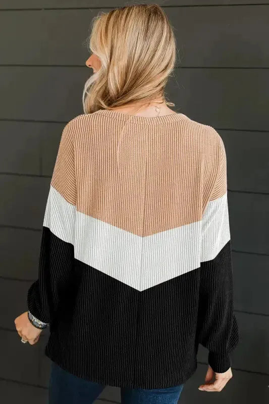 Color Block Corded Long Sleeve Top - Fashionfitz
