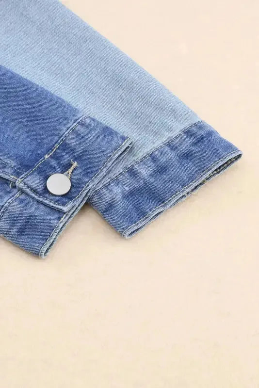 Color Block Frayed Denim Jacket - Fashionfitz