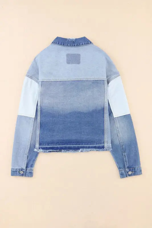 Color block frayed denim jacket - jackets