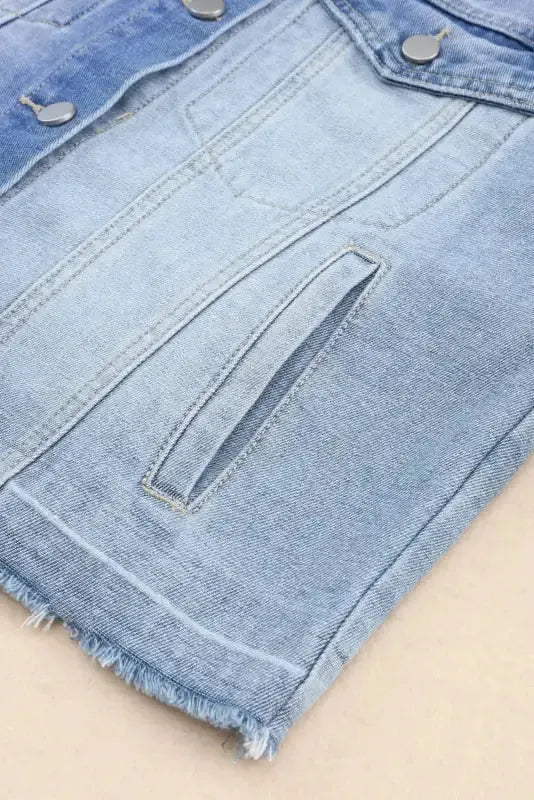 Color Block Frayed Denim Jacket - Fashionfitz