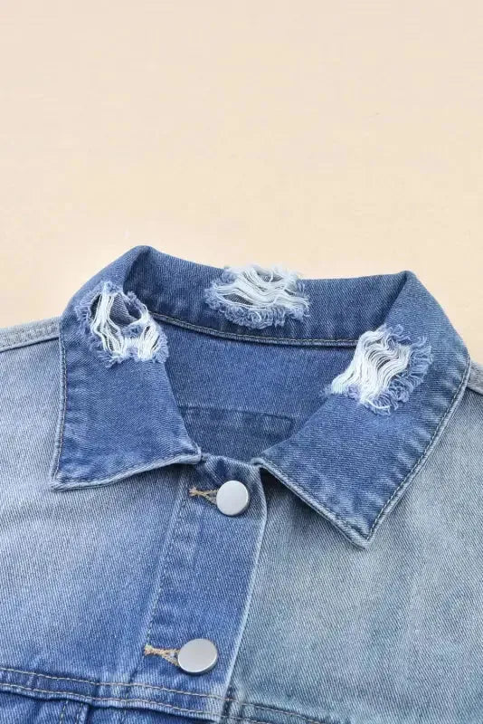 Color Block Frayed Denim Jacket - Fashionfitz