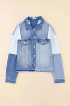 Color Block Frayed Denim Jacket - Fashionfitz