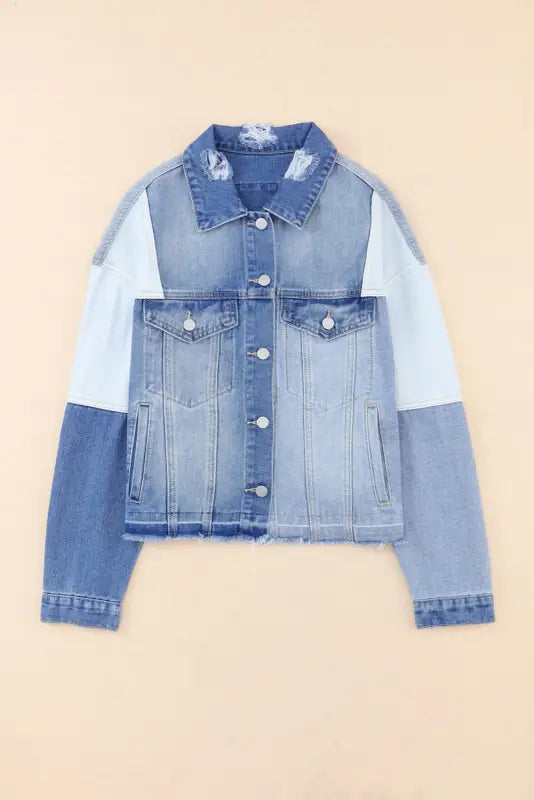 Color block frayed denim jacket - jackets