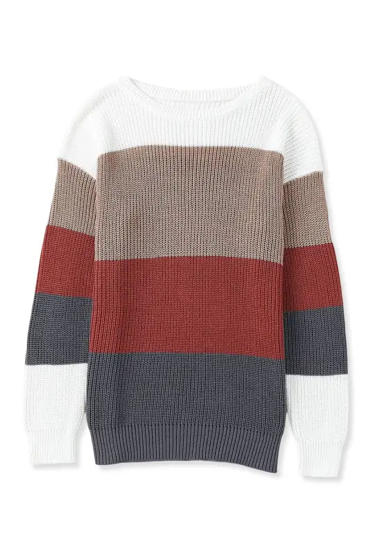 Color-block knit pullover sweater | fashionfitz