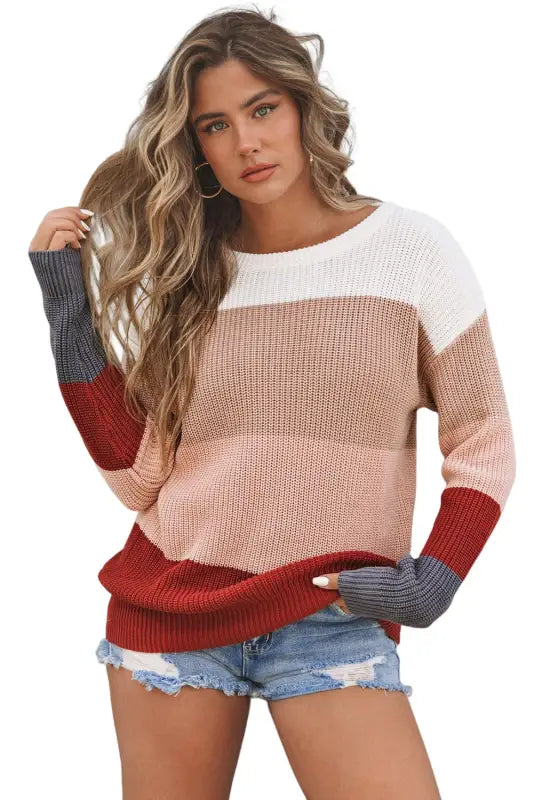 Color-block knit pullover sweater | fashionfitz