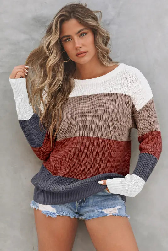 Color-block knit pullover sweater | fashionfitz