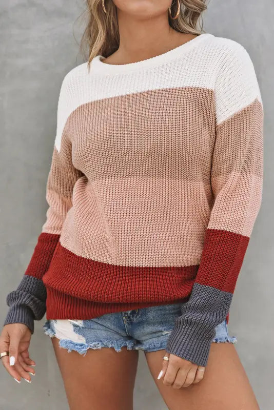 Color-block knit pullover sweater | fashionfitz