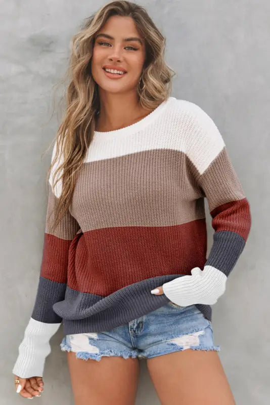 Color-block knit pullover sweater | fashionfitz