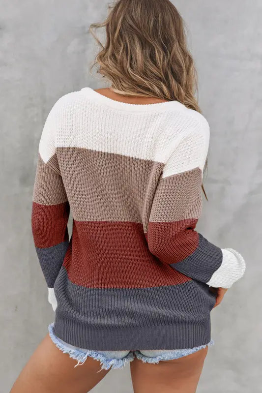 Color-block knit pullover sweater | fashionfitz