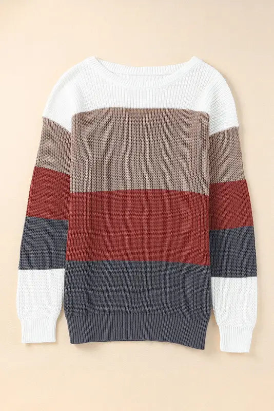 Color-block knit pullover sweater | fashionfitz