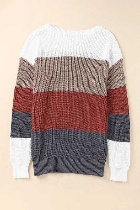 Color-block knit pullover sweater | fashionfitz