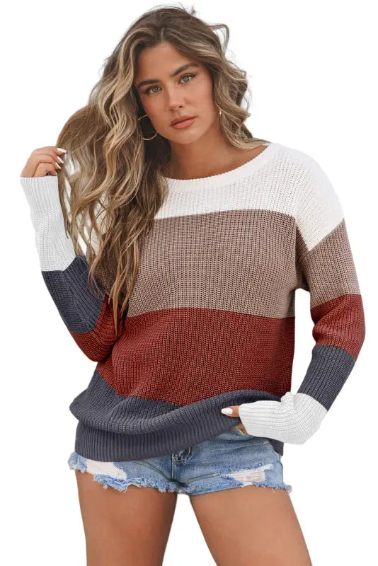 Color-block knit pullover sweater | fashionfitz