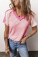 Color block knitted v-neck t-shirt - pink / s / 75% polyester + 25% cotton - t-shirts