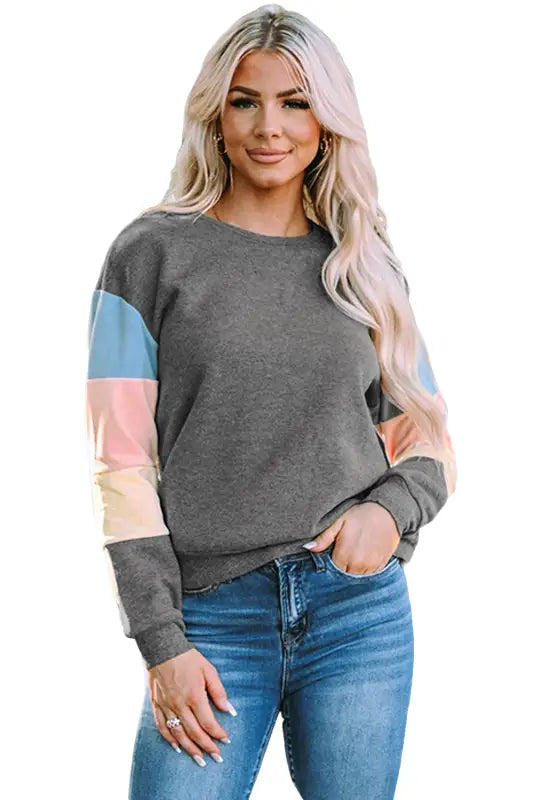 Blue colorblock long sleeve pullover sweatshirt - sweatshirts & hoodies