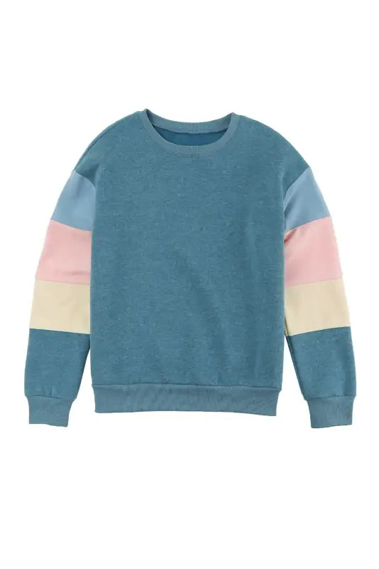 Blue colorblock long sleeve pullover sweatshirt - sweatshirts & hoodies